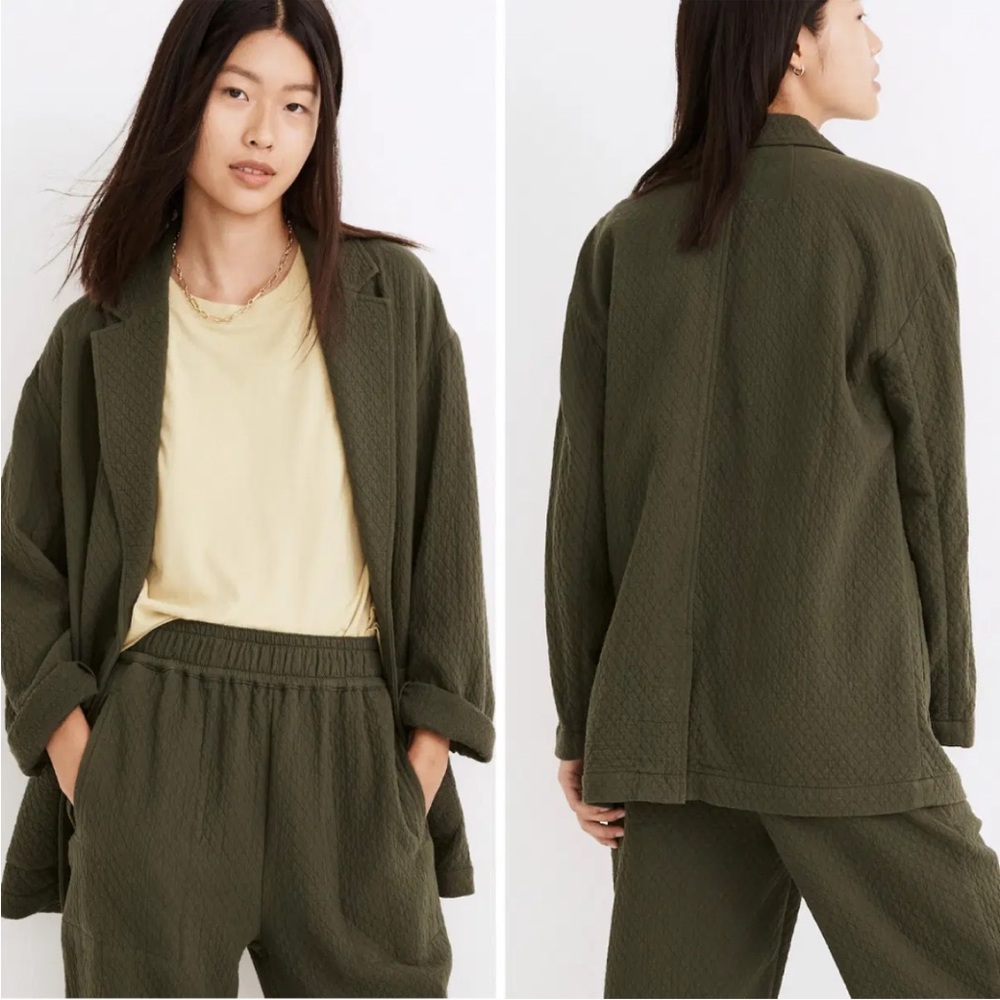 Madewell Diamond Jacquard Shaw Blazer in Dark Forest Green | Size XS